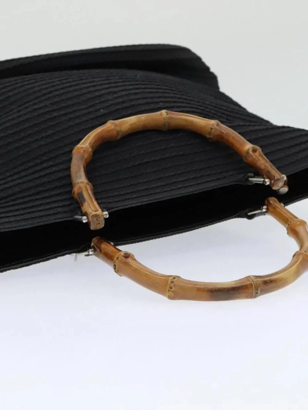 GUCCI Bamboo Hand Bag Nylon Black Auth am6667